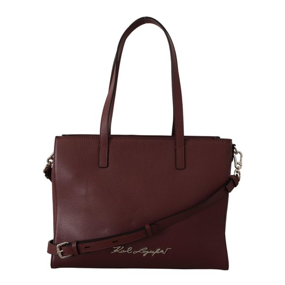 Karl Lagerfeld Bags Karl Lagerfeld Wine Pebble Leather Tote Bag